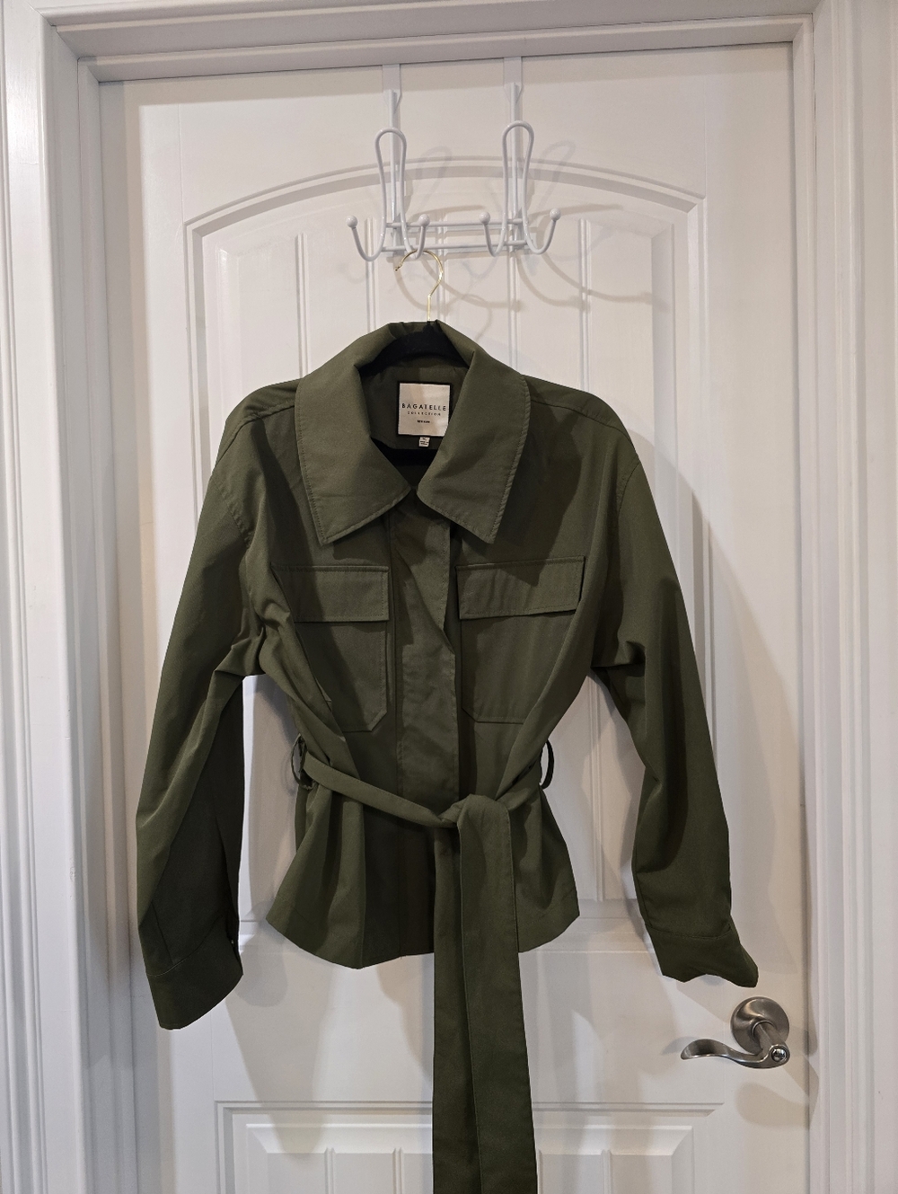 bagatelle Dark Olive Green Utility Jacket with Waist Tie